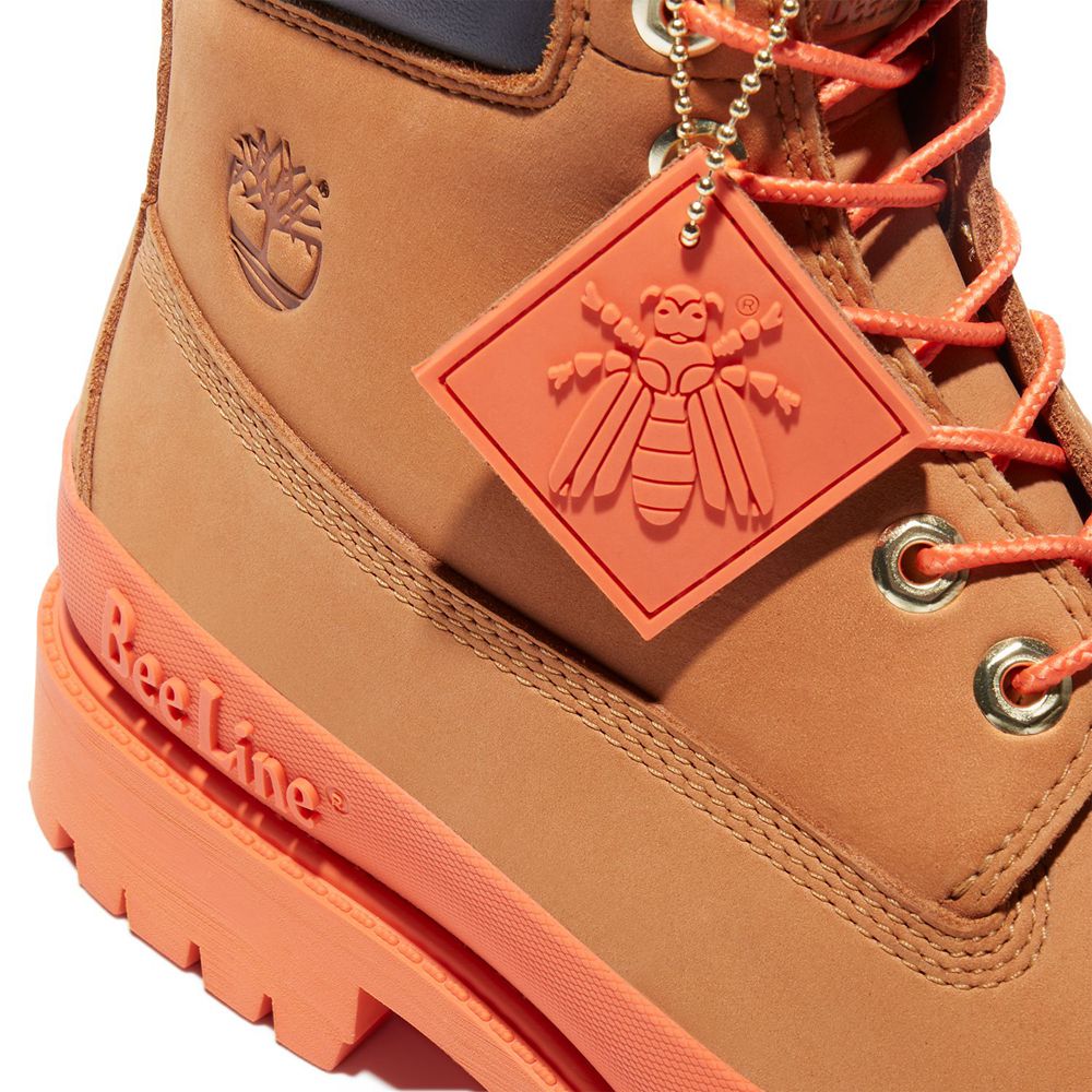 Bocanci 6-Inch Timberland Barbati Maro/Portocalii - Bee Line X Waterproof Rubber Toe - Romania - NEI